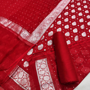 Red Handloom Georgette Silk Banarasi Suit