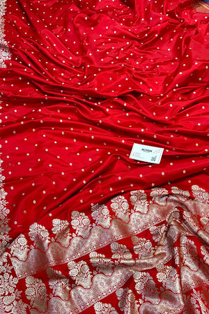 Red Hawahawai Buti Katan Silk Banarasi Saree