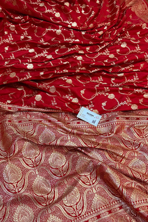 Red Kanchan Bel Katan Silk Banarasi Saree