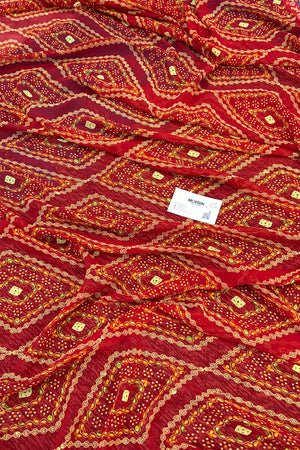 Red Printed Resham Zari Georgette Silk Banarasi Saree