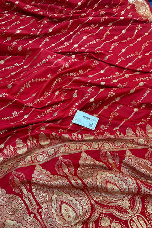 Red Sunehri Lehar Katan Silk Banarasi Saree