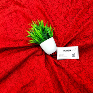 Red Tanchoi Dupion Silk Banarasi Fabric