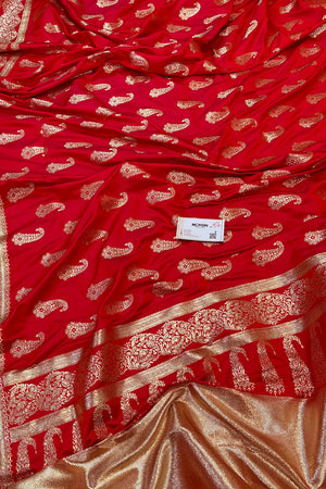 Red Unicorn Buti Katan Silk Banarasi Saree