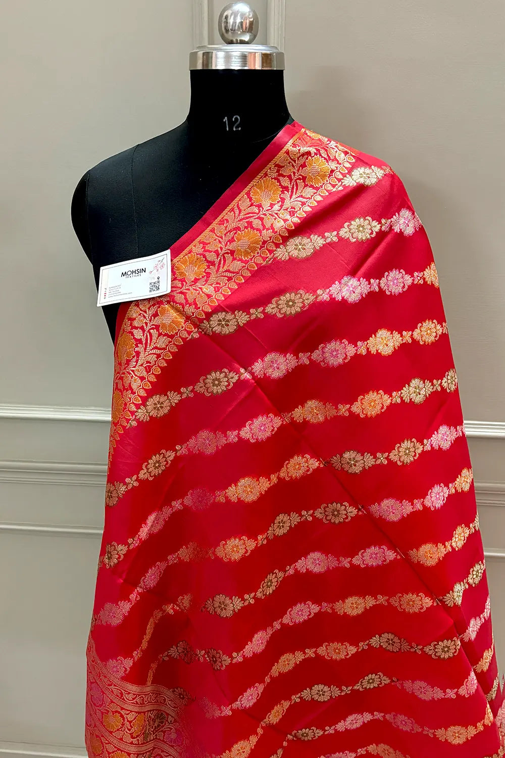 Red Zari Meena Cotton Silk Banarasi Dupatta