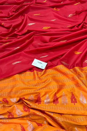 Red and Yellow Resham Zari Banarasi Silk Saree
