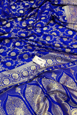Royal Blue Pankhuri Jaal Katan Silk Banarasi Saree