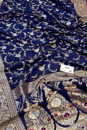 Royal Blue Suhani Jaal Katan Silk Banarasi Saree
