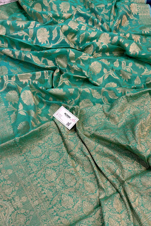 Sea Green Golden Zari Chanderi Silk Banarasi Saree