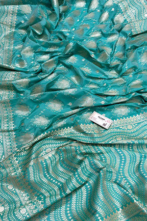 Sea Green Spider Jaal Katan Silk Banarasi Saree