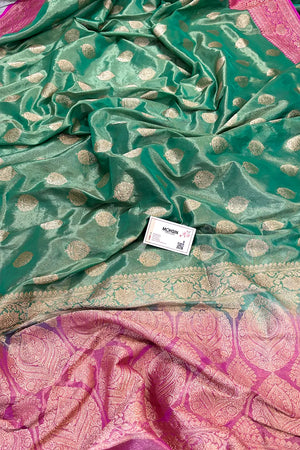 Sea Green and Pink Pure Tissue Silk Banarasi Saree