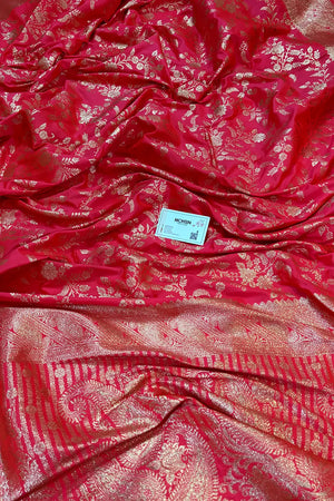 Strawberry Golden Zari Banarasi Silk Saree
