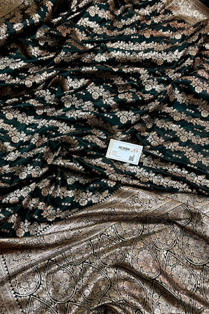 Teal Golden Zari Katan Silk Banarasi Saree
