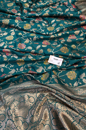 Teal Golden Zari Silky Banarasi Saree