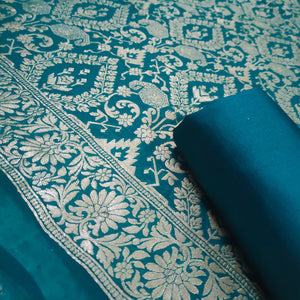 Teal Handloom Water Zari Georgette Banarasi Suit