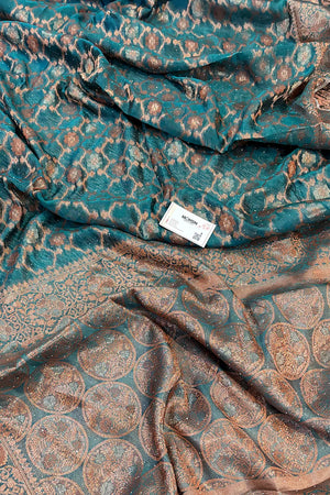 Teal Resham Zari Cotton Silk Banarasi Saree