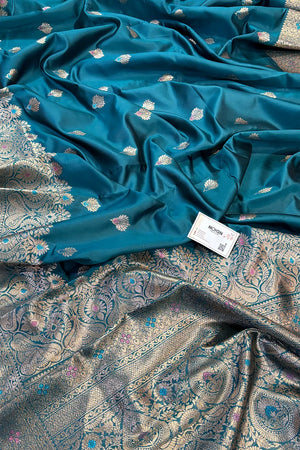 Teal Resham Zari Silky Banarasi Saree