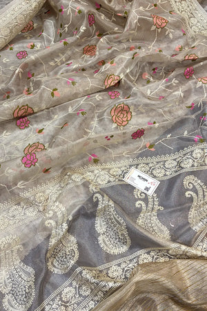 White Embroidery Tissue Silk Banarasi Saree