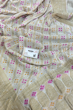 White Golden Zari Georgette Silk Banarasi Dupatta