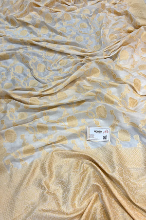 White Golden Zari Georgette Silk Banarasi Saree