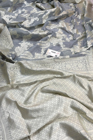 White Resham Zari Cotton Silk Banarasi Saree