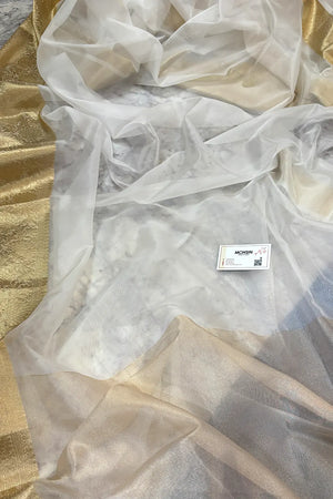White Zari Border Organza Silk Banarasi Saree