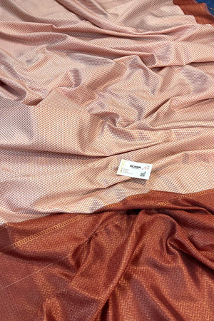 White and Maroon Resham Zari Silky Banarasi Saree