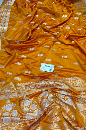 Yellow Golden Zari Katan Silk Banarasi Saree