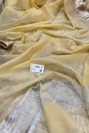 Yellow Plain Moonga Check Silk Saree