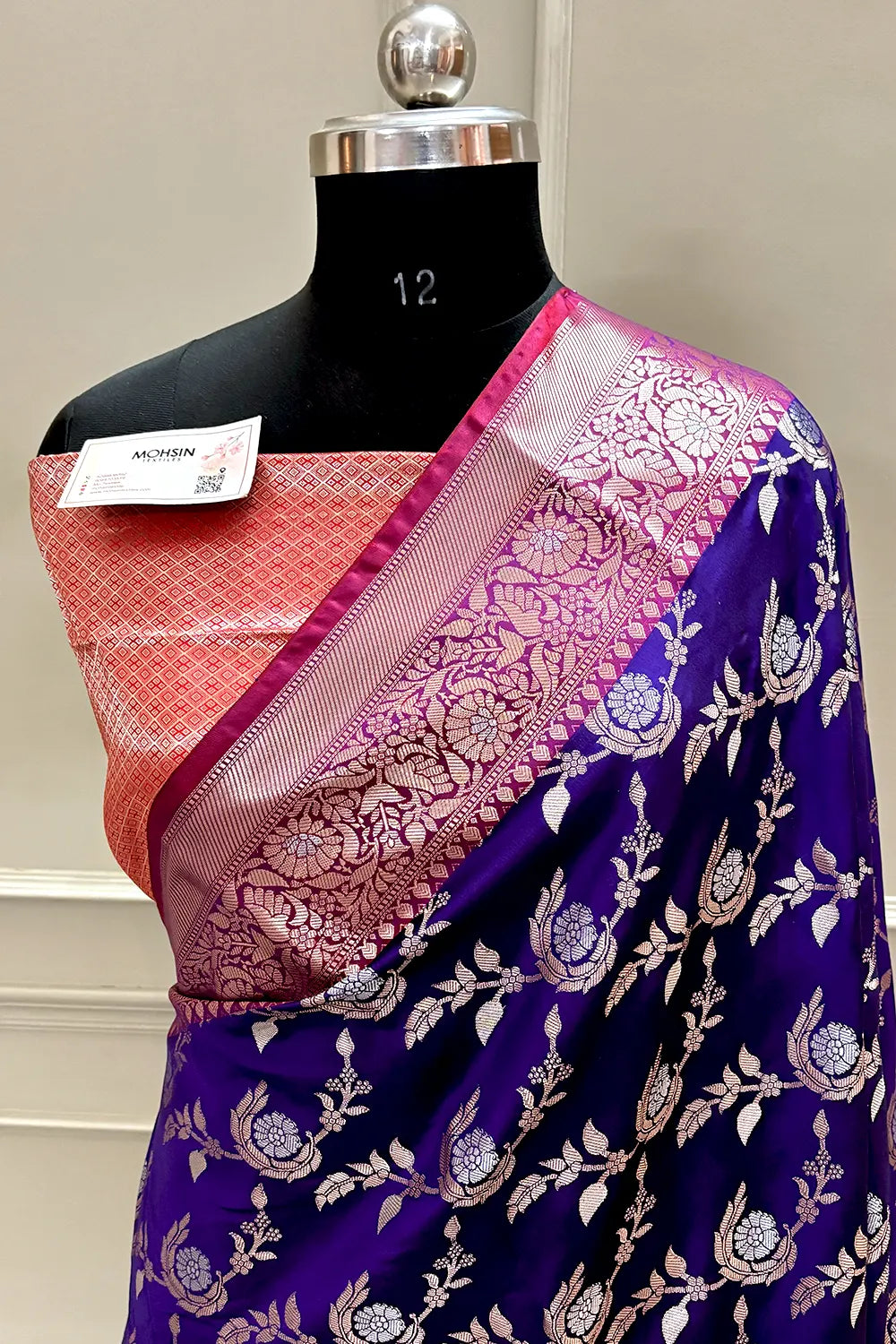 Auda and Red Golden Zari Banarasi Silk Saree