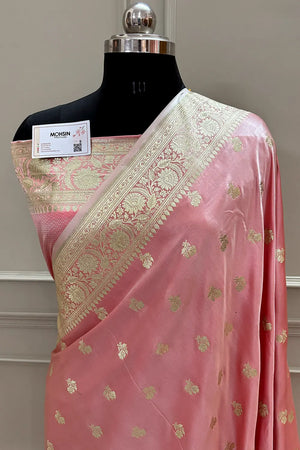Baby Pink Chaman Buti Katan Silk Banarasi Saree