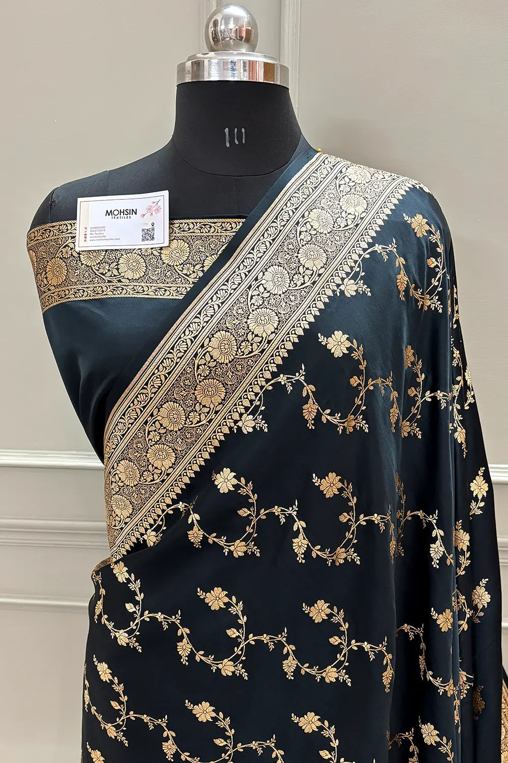 Black Jhadi Jaal Katan Silk Banarasi Saree