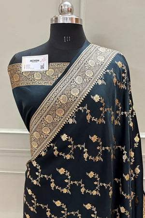 Black Jhadi Jaal Katan Silk Banarasi Saree