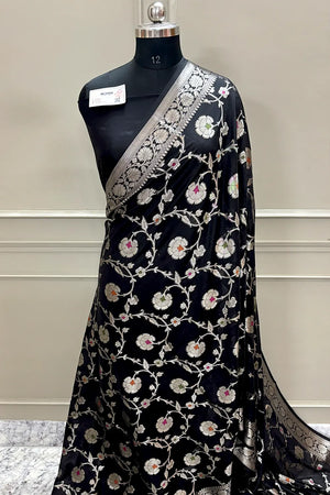Black Zari Georgette Silk Banarasi Saree