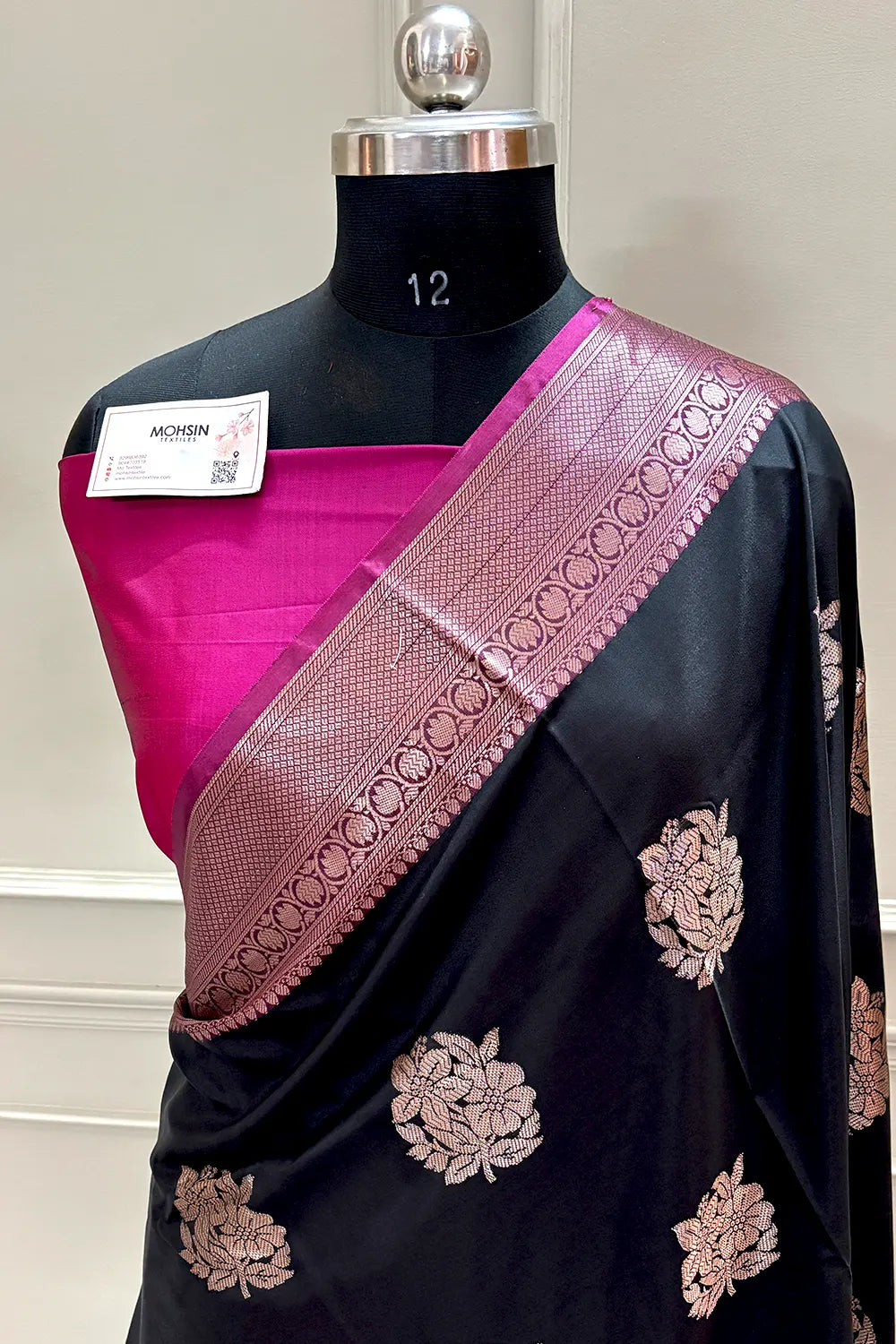 Black and Pink Golden Zari Banarasi Silk Saree