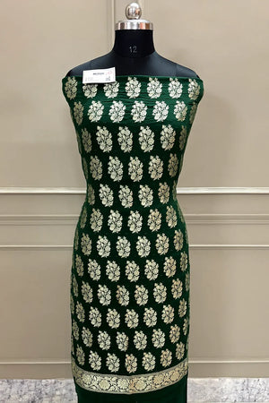 Bottle Green Pure Georgette Silk Banarasi Suit