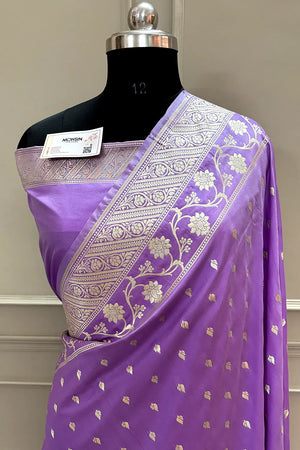 Lavender Mahinki Buti Katan Silk Banarasi Saree