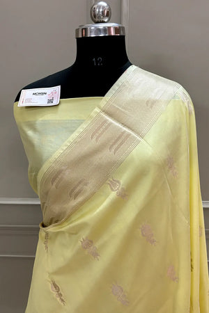 Light Yellow Kalyug Satin Silk Banarasi Saree