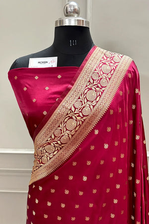Maroon Golden Zari Katan Silk Banarasi Saree
