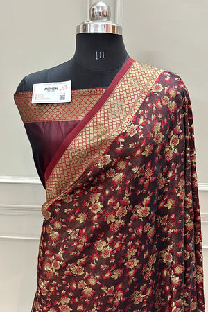 Maroon Jamawar Siroski Stone Katan Silk Banarasi Saree