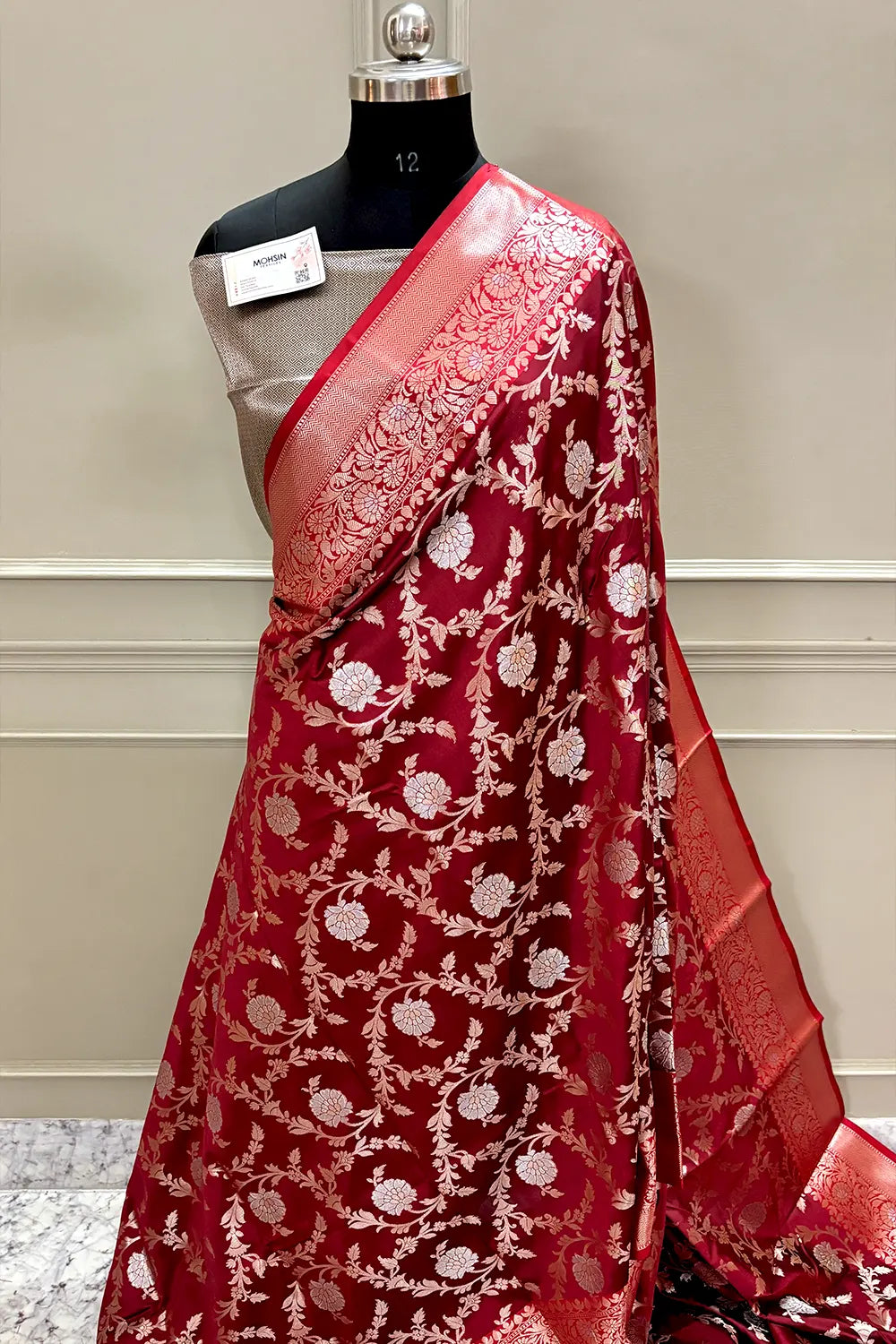 Maroon and Bottle Green Golden Zari Banarasi Silk Saree