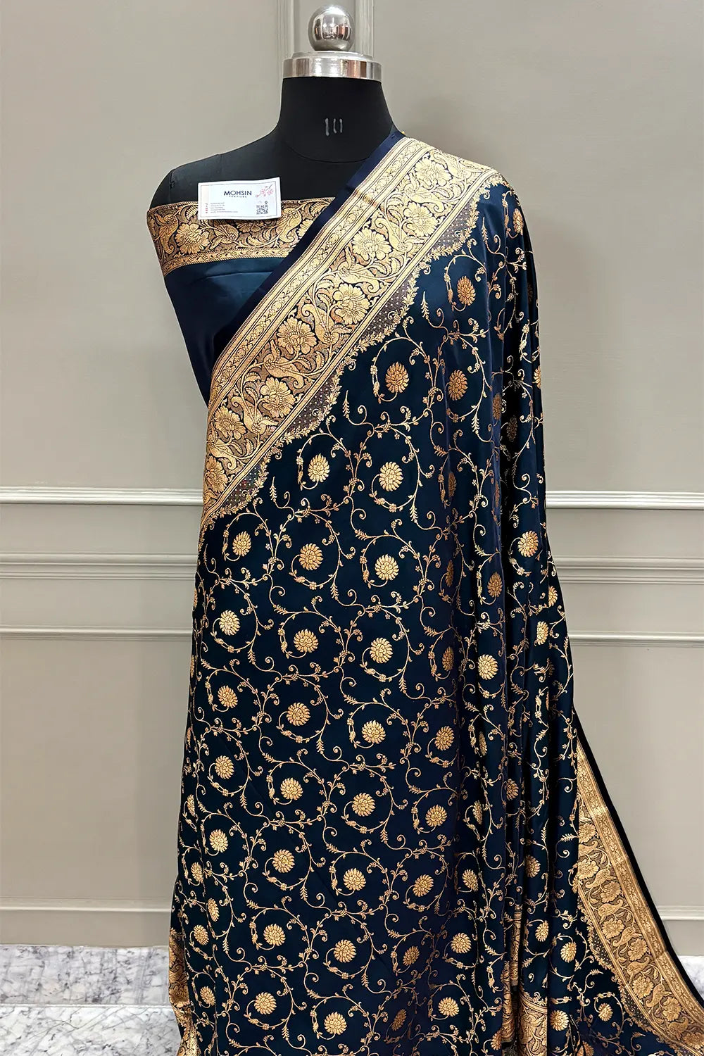 Navy Blue Murerwa Daal Katan Silk Banarasi Saree
