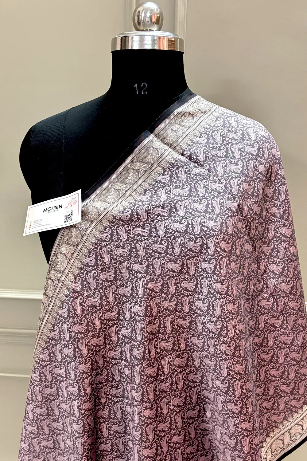 Peach Resham Zari Silk Banarasi Stole