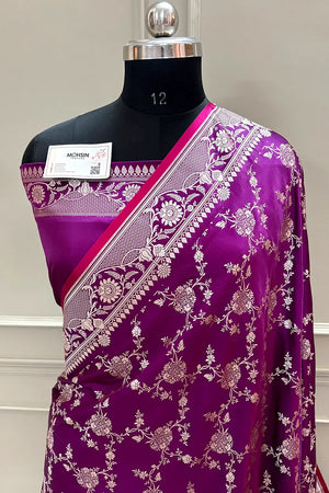 Purple Jhanjaal Katan Silk Banarasi Saree