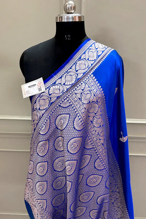 Royal Blue Jellyfish Buti Katan Silk Banarasi Saree