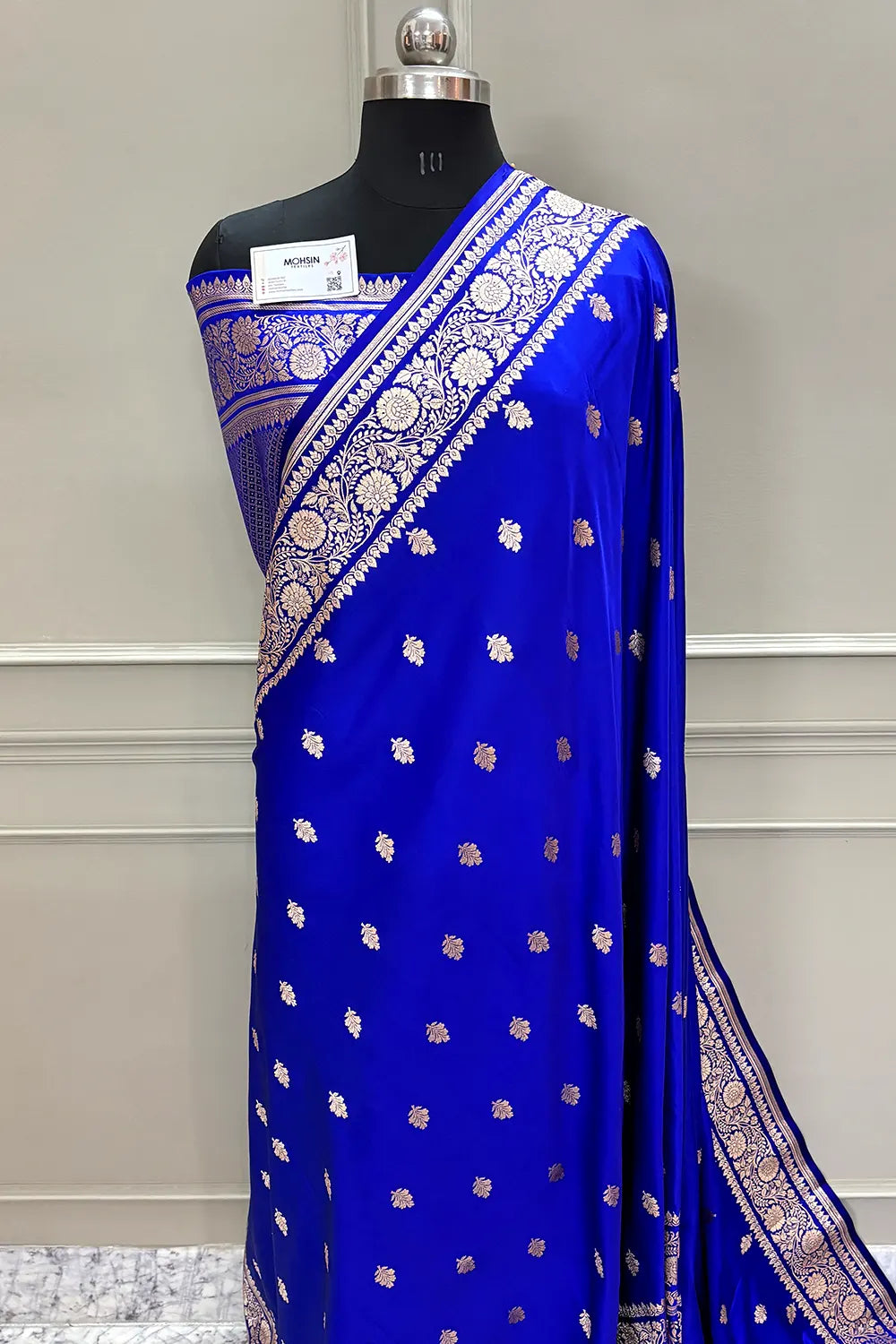 Royal Blue Podina Buti Katan Silk Banarasi Saree