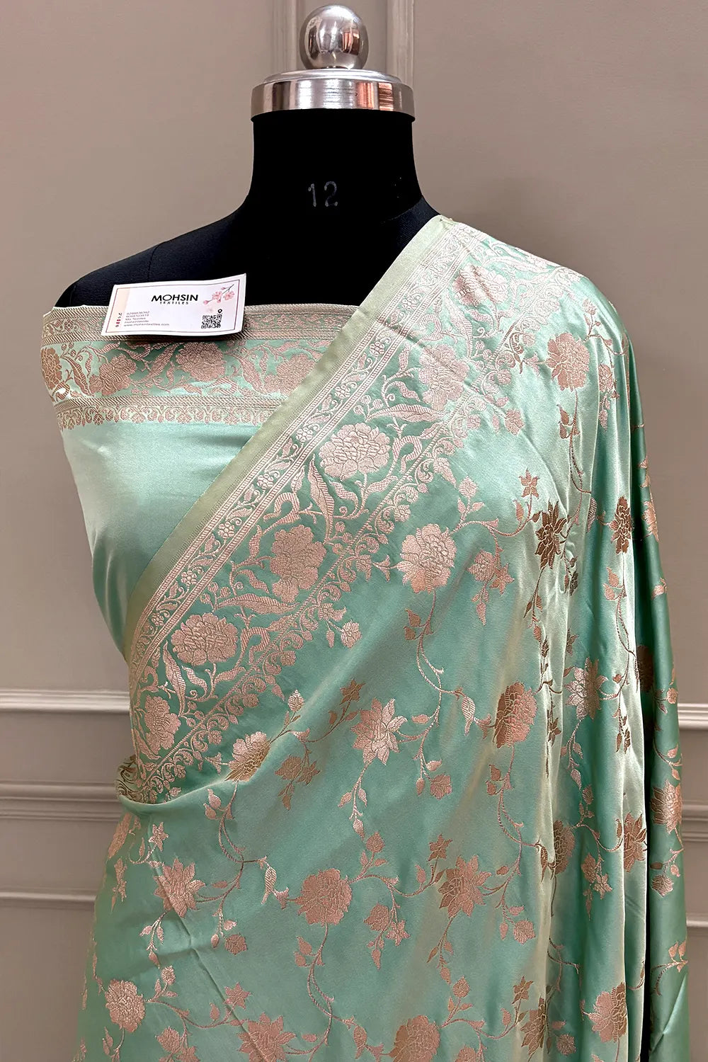 Sea Green Kesari Jaal Katan Silk Banarasi Saree