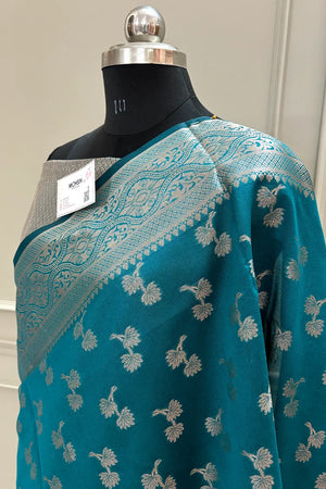 Teal Daab Buti Chanderi Silk Banarasi Saree