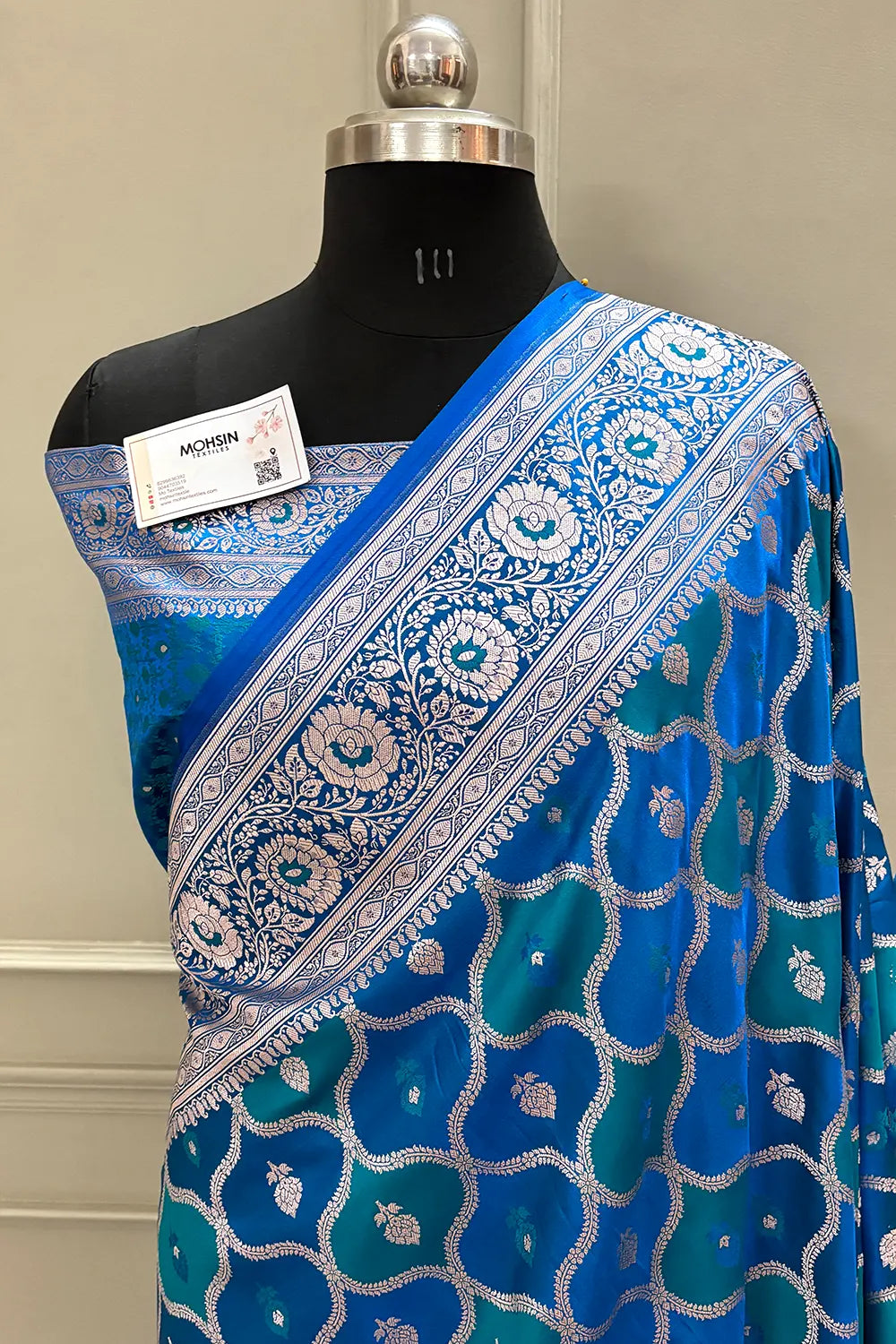 Teal Ghulam Buti Katan Silk Banarasi Saree