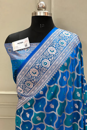 Teal Ghulam Buti Katan Silk Banarasi Saree