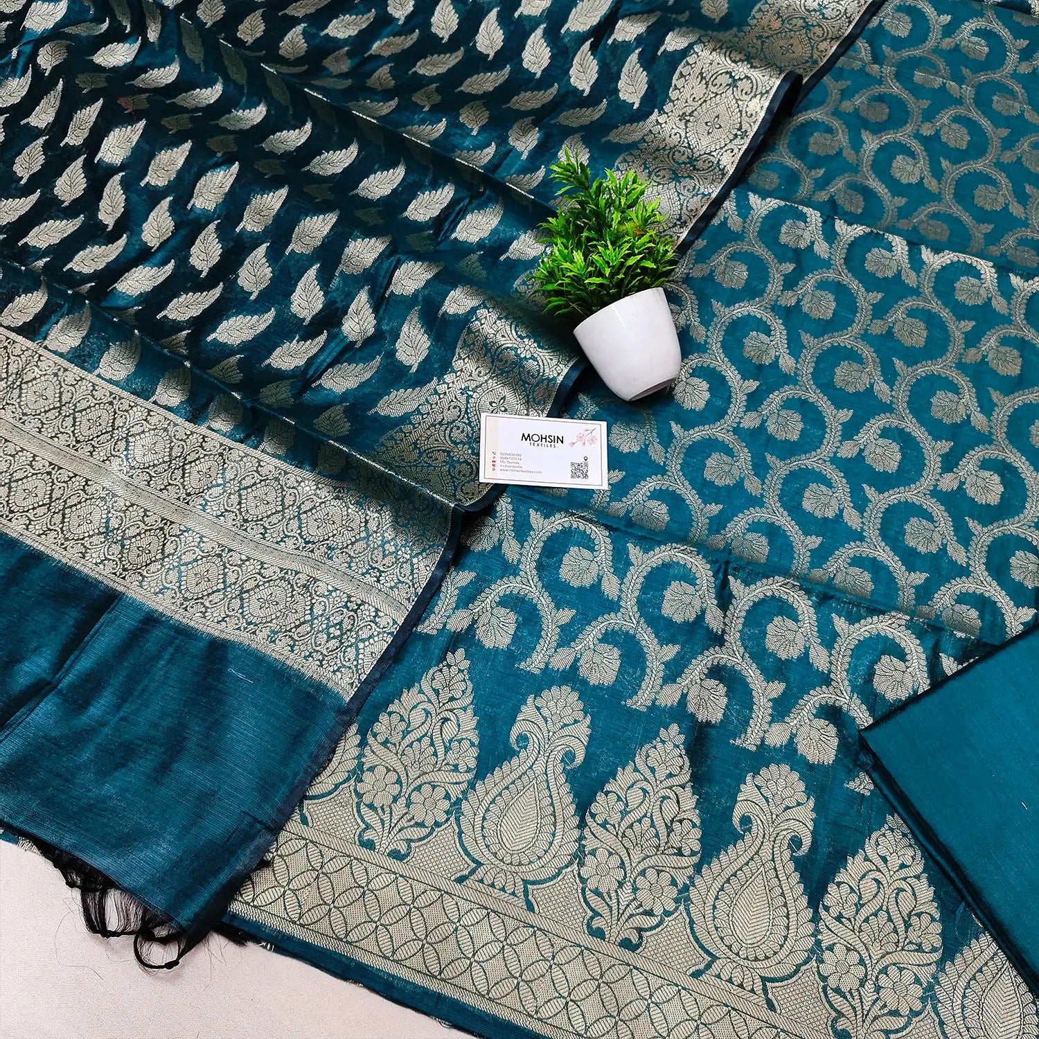 Teal Kalgha Jaal Banarasi Silk Suit